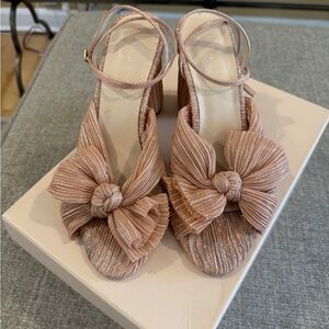 Leoffler Randall Camellia Pleated Knot Block Heel Sandals